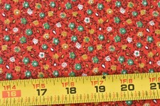 By 1/2 Yd, 35" Wide, Vintage 1940's-60's, Green Gold Calico on Red, P9698