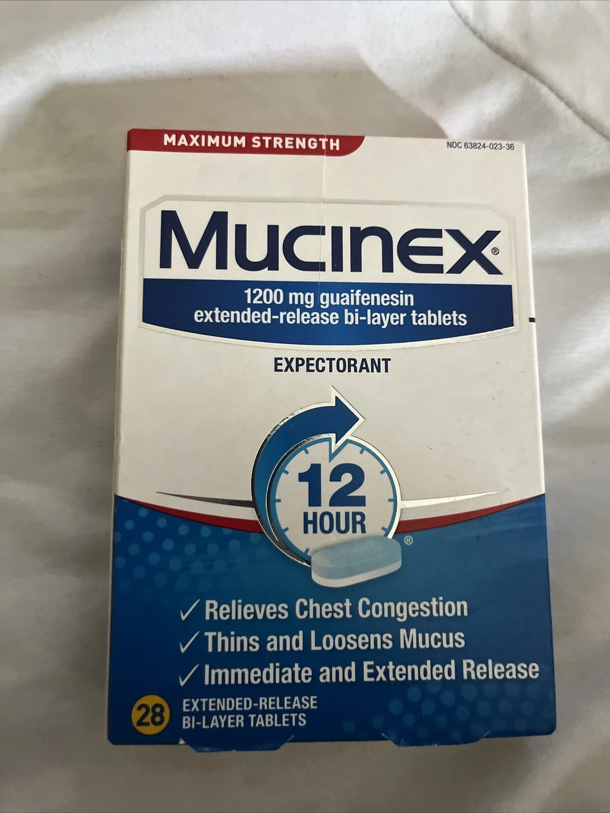 Mucinex Maximum Strength 12 Hour, 1200 mg Guaifenesin Exp 1124