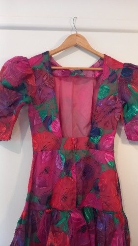 Vintage 'Yvonne' 80s Party DRESS Size 8 10 Glam Rock VGC Prom Open Back Bright - Picture 12 of 15