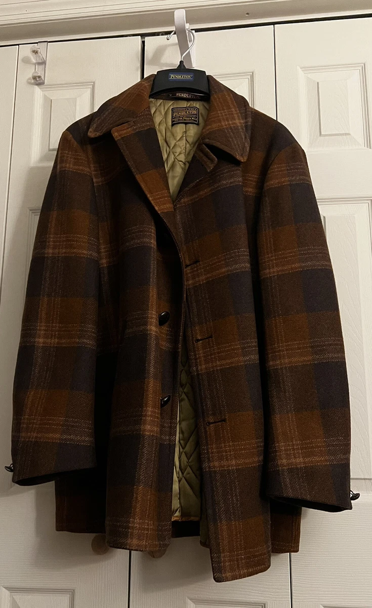 Vintage PRISTINE Pendleton Wool Jacket Coat Plaid Quilted Lining Leather Buttons