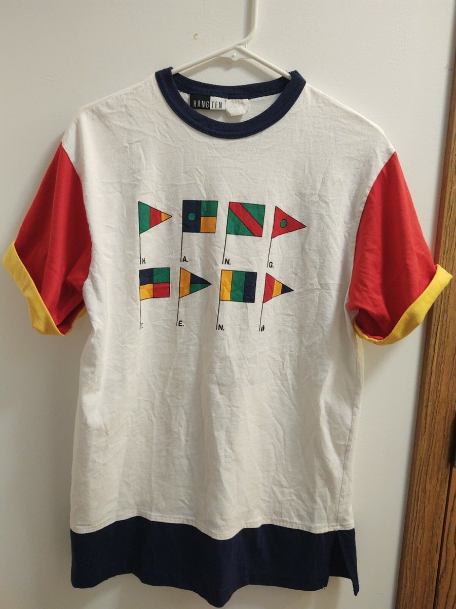 Vintage Hang Ten Flags Med T Shirt Surf Skate Single Stitch USA