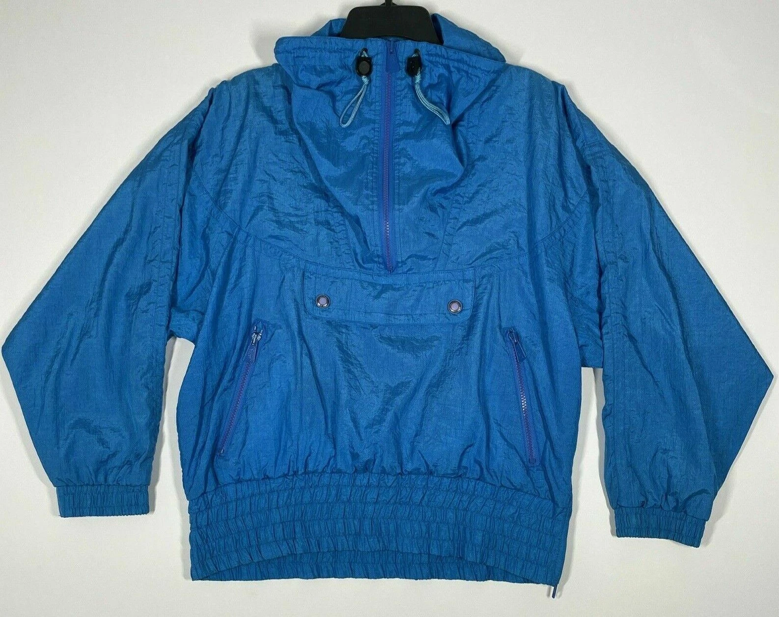 Vintage Downhill Racer Pullover Windbreaker Blue 1/4 Zip Waterproof Activewear S