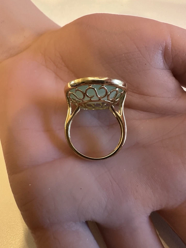Anillo llamativo estilo vintage calcedonia aguamarina oro amarillo 14k Doves Classics Foto 4 de 4