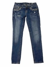 Miss Me Signature Skinny Jeans Women's Medium Wash Blue Distressed Size 26