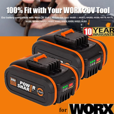 2 Stück Akku für Worx 20 V MAX 5,0Ah Akku WA3551.1, WA3572, WA3553, WX390, WX176