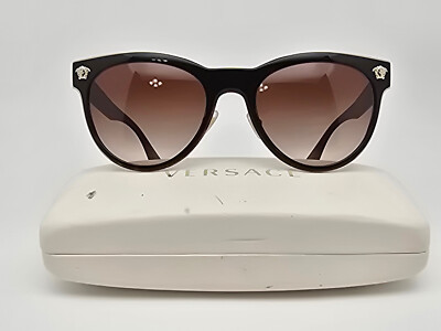 Versace Mod 2198 1252/13 Havana Gold Frame Brown Gradient Lens Sunglasses w  Case