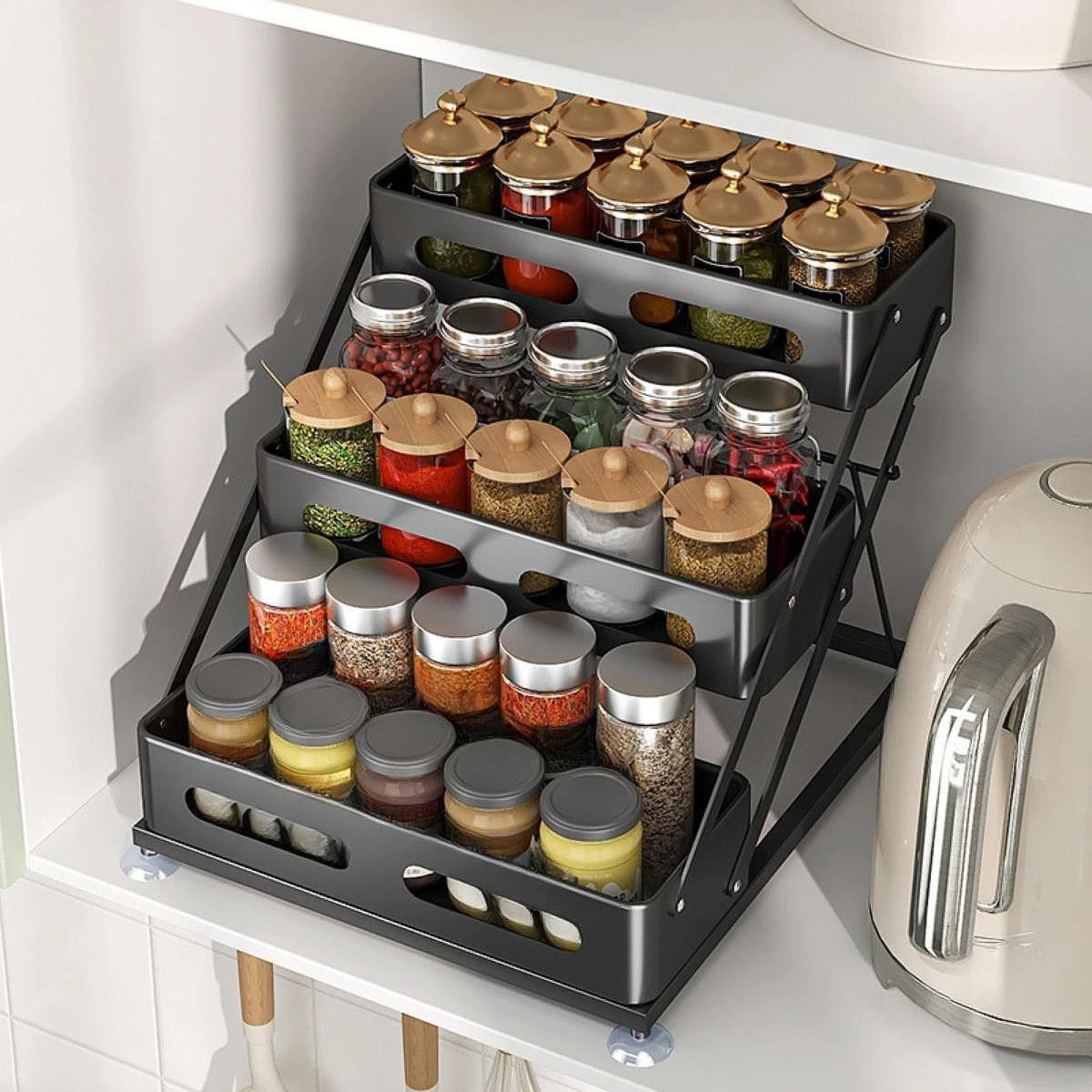 3 Tier Spice Rack Countertop Seasoning Organizer Shelf Stable Multiuse Spice