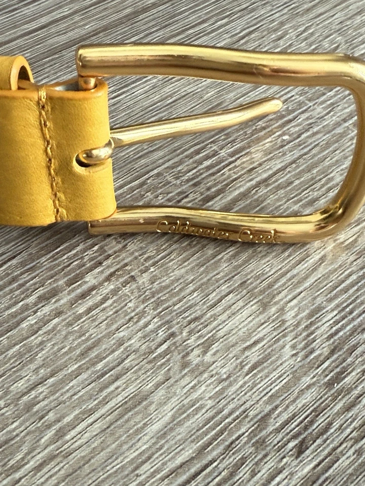 COLDWATER CREEK Women's Wide Gold Buckle Vivid Leather Belt Burnt Gold Size Lg - Image 3 of 4