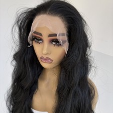 Heat Resistant Synthetic Hair Off black Soft Long Wavy Lace Front Wig