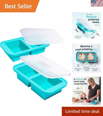2 Cup Silicone Portion Freezer Trays with Lids - Aqua Meal Prep Essential