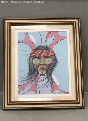 Michael Chiago Gouache Tohono O'odham Portrait 24x28 Signed Framed ...