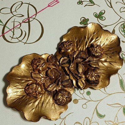Vintage Gold Tone Rose Belt Buckle Floral Victorian Revival Cottagecore Boho