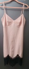 Solemio Pink Cami Dress Size S Black Lace  Detail Womens Jersey Bodycon USA Made