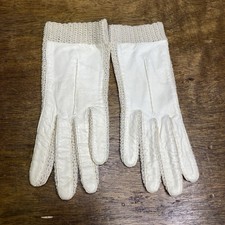 Vintage Cream Leather Gloves With Crochet Accents Womens 6 1/2 Small 1960s