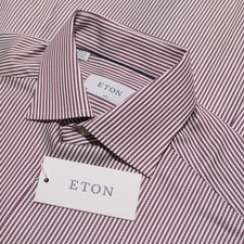 Eton NWT Dress Shirt Size 38 15 Slim Fit in Purple  White Stripes 100 Cotton