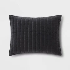 Standard Channel Stitch Velvet Quilt Sham Dark Gray - Threshold: Cotton Backing,