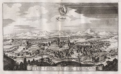 Lambach Hausruckviertel Upper Austria Austria Merian Copper Engraving 1650