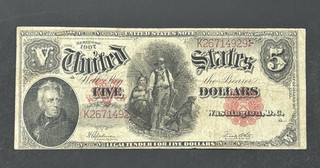 1907 $5 Legal Tender LARGE Note Woodchopper US Bill LOW Shipping!!!