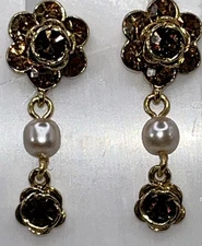 Vtg Premier Designs Earrings 20th Anniversary GoldTone Amber Faux Pearl Timeless
