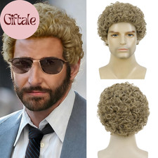 Blonde Afro Curly Short Wigs for Male Guy Rocker Mens Wig California Halloween C