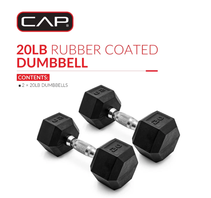 Barra CAP, mancuerna hexagonal de goma recubierta de 20 lb, par Foto 2 de 4