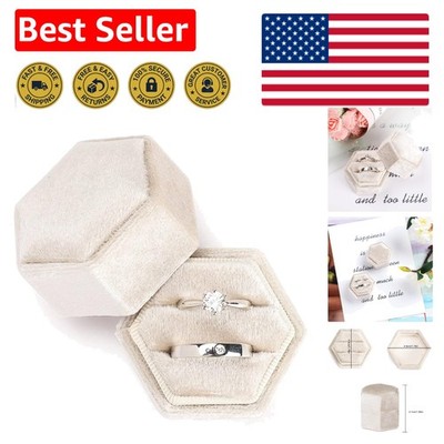 Vintage-Inspired Velvet Ring Box with Hexagonal Design for Engagements - Beige