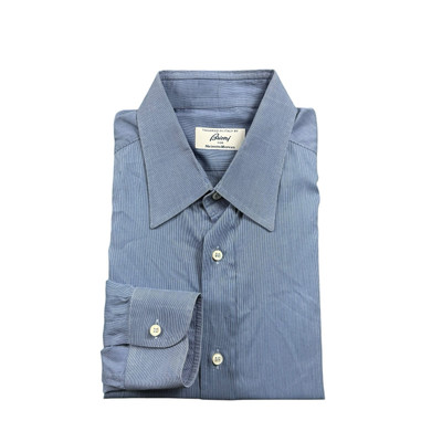 Brioni x Neiman Marcus Blue Striped Cotton L/S Mens Button Front Size 16R