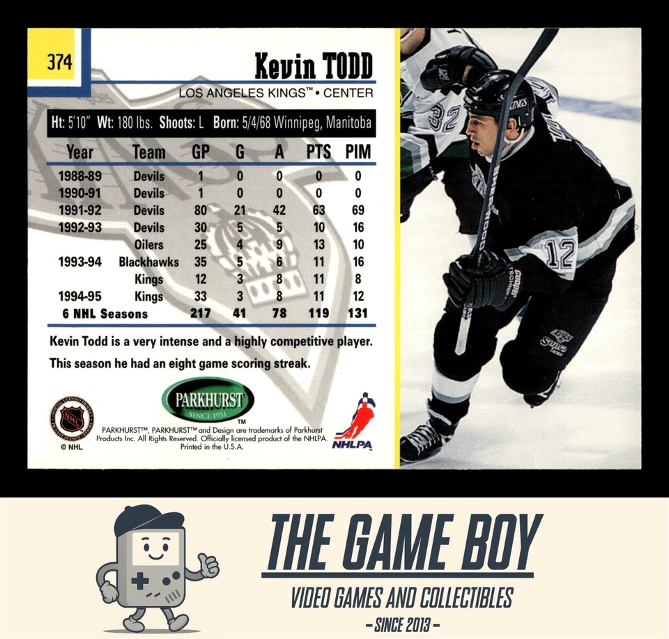 1995-96 Parkhurst International #374 Kevin Todd Los Angeles Kings - Image 2 of 2
