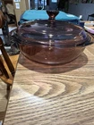 Vtg Cranberry Purple PYREX 023-N 1.5 Qt Glass Casserole Dish w/ Lid - Good