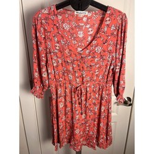 WallFlower Floral Dress Women XL Coral Orange Boho Cottagecore Feminine Fall Y2K