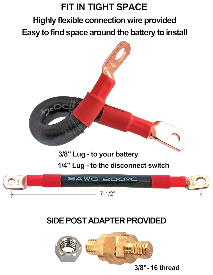 3/8" Side Post Remote Battery Disconnect Switch 12V Battery Kill Switch for Car - Image 3 of 4