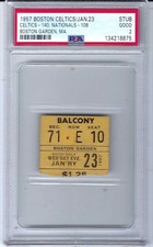 1957  Boston Celtics Bill Russell Rookie Season  16 PTS Ticket Stub  Only 1 PSA