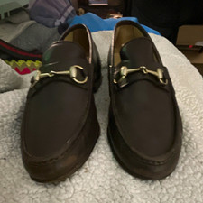 Gucci Men's Brown Leather Horsebit Slip-On Dress Loafers Almond Toe 10B