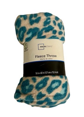 MainStay Tan/Beige Leopard Green/Aqua spots pattern Theme 50x60 fleece throw