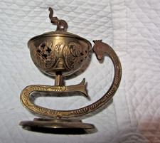 Vintage Brass Incense Burner Elephant on top Ornate. India 4 1/2" tall