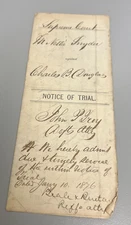 1876 NY Supreme Court Hand Written Notice of Trial Nettie Snyder v Chas Douglas
