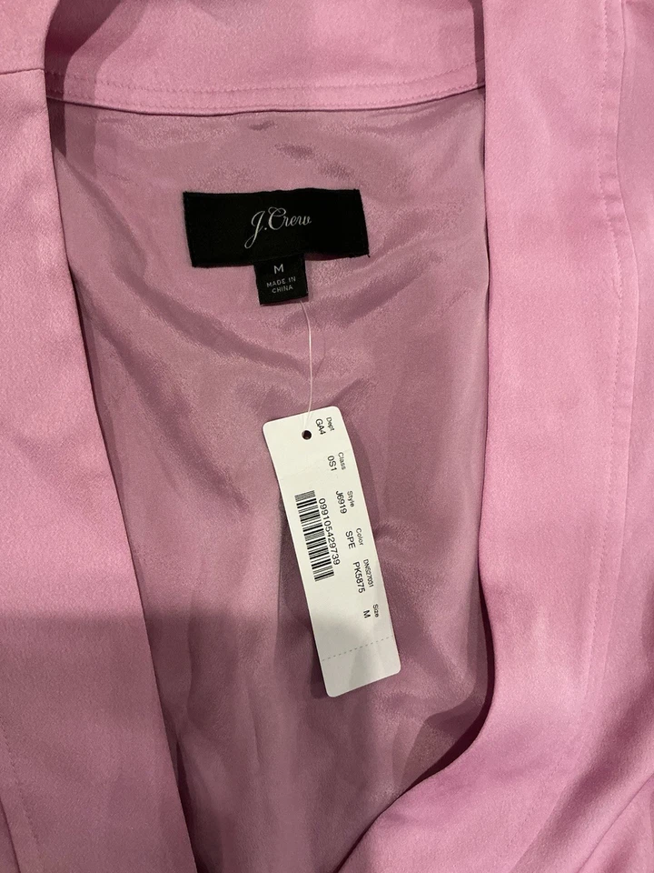 NUEVO CON ETIQUETAS J Crew J6919 Vestido Rosa Puños Manga Corta Crepé Satinado Talla Mediana Foto 3 de 4
