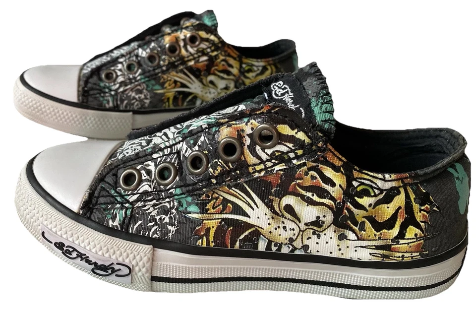 Ed Hardy Low Top Sneakers Tiger Y2K slip on laceless Kids Size 13 - Image 2 of 4
