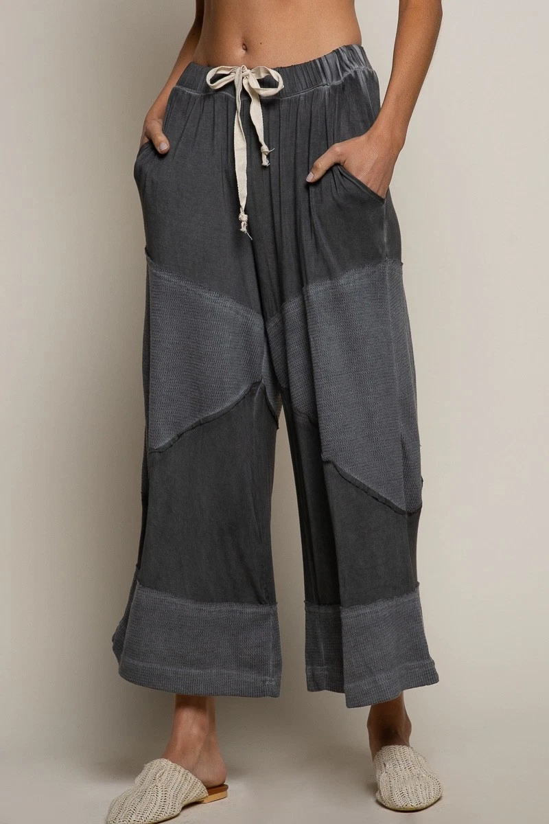 POL Clothing Women's Relaxed Knit Pants with Drawstring Waistband in Black