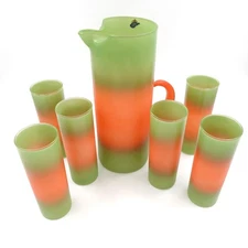 Blendo Bermuda Twist West Virginia Glass MCM Barware Drinkware Pitcher Glass Set