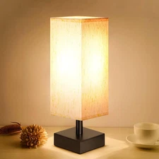 Small Bedroom Table Lamp – Minimalist Bedside Light w/ Square Fabric Shade