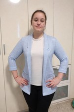 Damen Blazer hellblau kariert – Gr. L – elegant & bequem