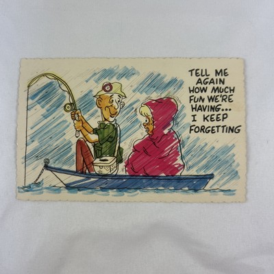 Fishing In Rain Humor Postcard Tell Me Again How Much Fun We re Having