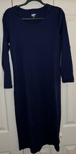 Lands’ End navy blue long sleeve knit 100% cotton maxi dress Size XS scoop neck