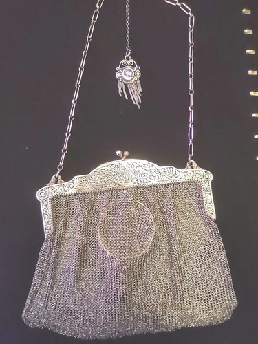 Impresionante Bolso de Malla de Plata Esterlina Victoriana con Cartera de Monedas Dije Esmaltado Azul 194G - Imagen 12 de 24