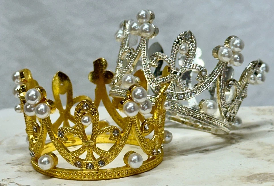 Crown комплект, костюм, мини 2 «x 1 3/8», золото и серебро, тяжелый пластик, жемчуг PP027/28 - Изображение 3 из 4