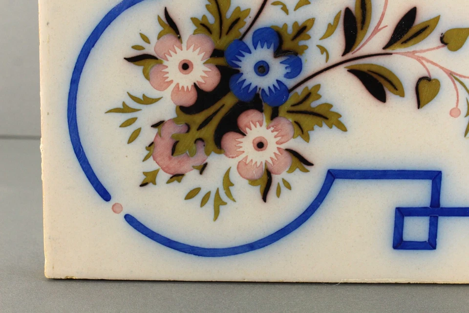 = Azulejo de loza Belle Époque de 1900 8" Foto 3 de 4