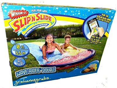 Wham-O SLIP N SLIDE WAVE RIDER DOUBLE INFLATABLE WATER SLIDE RACE KID FUN PARTY