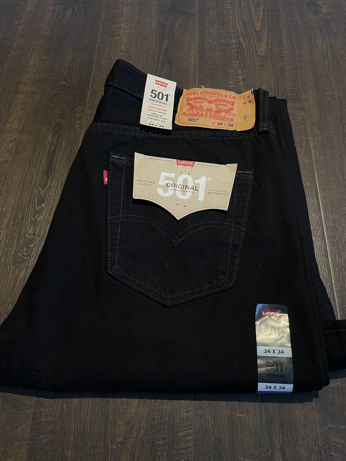 New Men's Levi's 501 Button Fly Original Fit Black Jeans (#005010660 ...