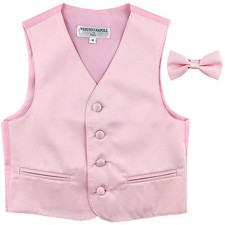 New Boy's Kid's formal Tuxedo Vest Waistcoat  bowtie pink US size 2-14 wedding